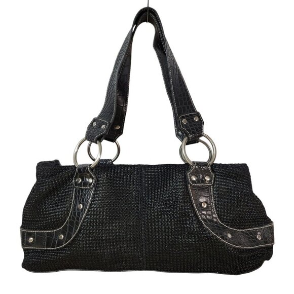 Super Cute Moto Style Woven Bag with Faux Crocodile Accents - Picture 6 of 9